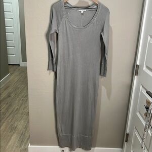 James Perse Dress Gray Long Sleeve Scoop Neck Sheath Maxi Like New 100% Cotton